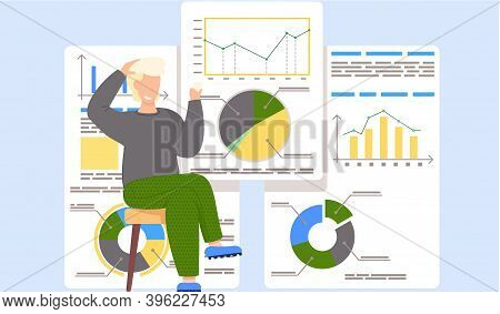 Smiling Guy Sits With Cards In His Hands. Work With Statistics And Business Anatytics. Man Thinks Ov