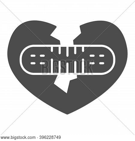 Broken Heart Fix Solid Icon, Valentine Day Concept, Two Half Heart Glued With Plaster Together Sign 