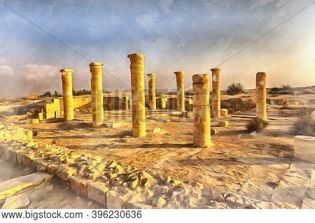 Roman Dead City Ruins Colorful Painting Looks Like Picture, Nitzana, Israel.