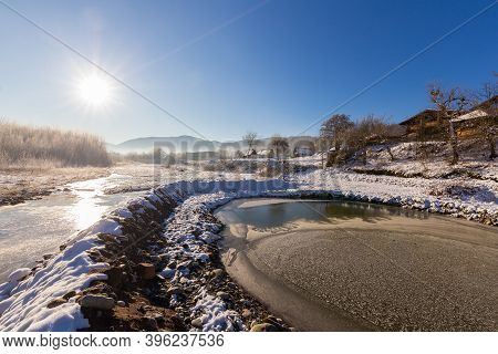 Beautiful Sunny Winter Landscape At Caucasus Mountains.