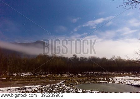 Beautiful Sunny Winter Landscape At Caucasus Mountains.