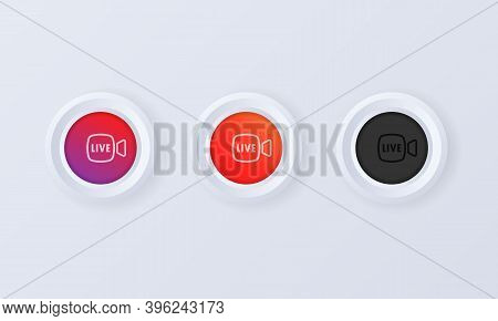 Live Stream Button In 3d Style. Live Button, Icon In Social Media Concept. Layout Web Button Live St