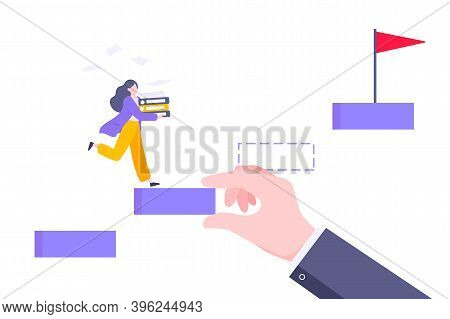 Business Mentor Helps To Improve Career And Holding Stairs Stepr Vector Illustration. Mentorship, Up