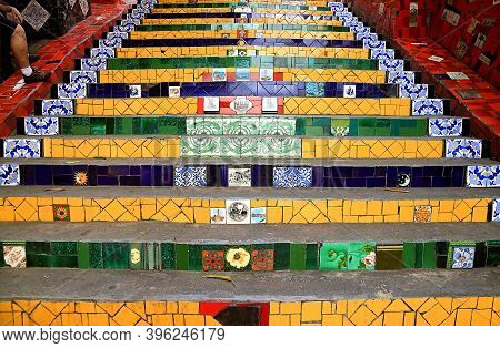 Escadaria Selaron (selaron Steps) With 215 Steps Covered In Over 2000 Tiles Collected From Over 60 C