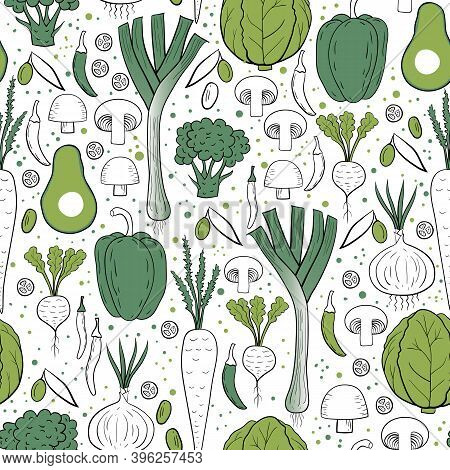 Vector Green White Vegetables Background Seamless Pattern Print