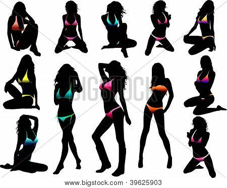 Bikini girls siluet - vektör