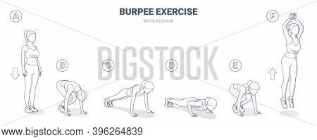 Burpee Home Workout Female Exercise Guide Illustration
