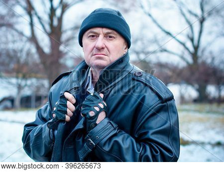 Senior Man In Grief And Sorrow. The Concept Of A Depressed Older Man, The Non-acceptance Of Oneself 