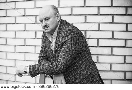Senior Man In Grief And Sorrow. The Concept Of A Depressed Older Man, The Non-acceptance Of Oneself 