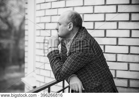 Senior Man In Grief And Sorrow. The Concept Of A Depressed Older Man, The Non-acceptance Of Oneself 