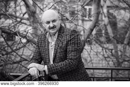 Senior Man In Grief And Sorrow. The Concept Of A Depressed Older Man, The Non-acceptance Of Oneself 