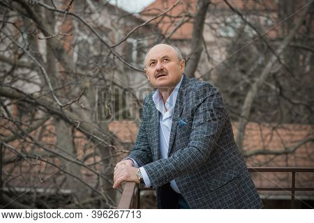 Senior Man In Grief And Sorrow. The Concept Of A Depressed Older Man, The Non-acceptance Of Oneself 