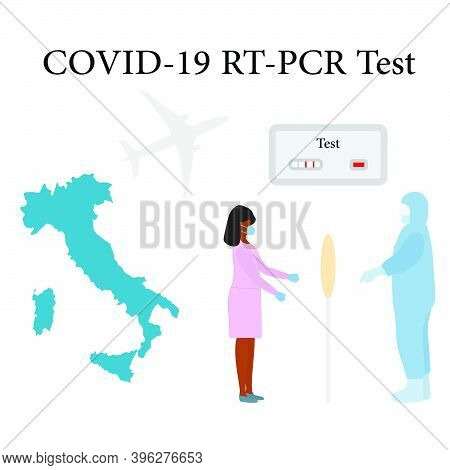 Vector Illustration Carrying Out Rt Pcr Test To Diagnose Coronavirus Infection. Italy People Protect