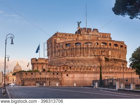 The Mausoleum of Hadrian or Castel SantAngelo circular 2nd-century castle in Rome, Italy