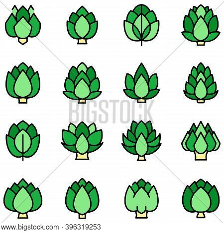 Artichoke Icons Set. Outline Set Of Artichoke Vector Icons Thin Line Color Flat On White