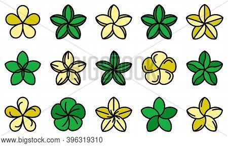 Plumeria Icons Set. Outline Set Of Plumeria Vector Icons Thin Line Color Flat On White