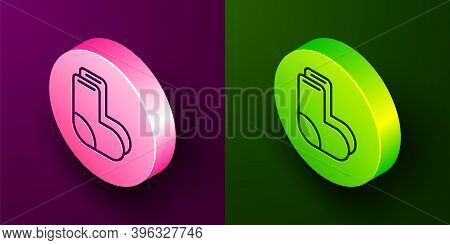 Isometric Line Valenki Icon Isolated On Purple And Green Background. National Russian Winter Footwea
