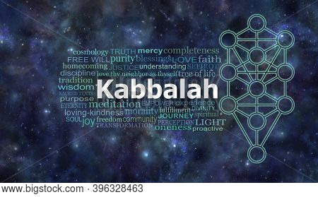 Kabbalah Tree Of Life Cosmic Word Cloud - Kabbalah Tree Of Life Outline Symbol Beside A Relevant Wor