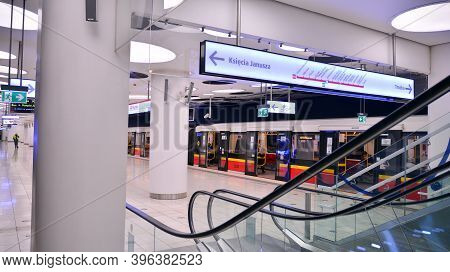 Warsaw, Poland. 24 November 2020. Second Line Of Warsaw Subway System. Warsaw Metro Station Interior