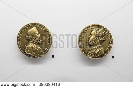 Barcelona, Spain - Dec 26th 2019: Medals Of Philip Iii And Margaret Of Austria. Made By Rutilio Gaci