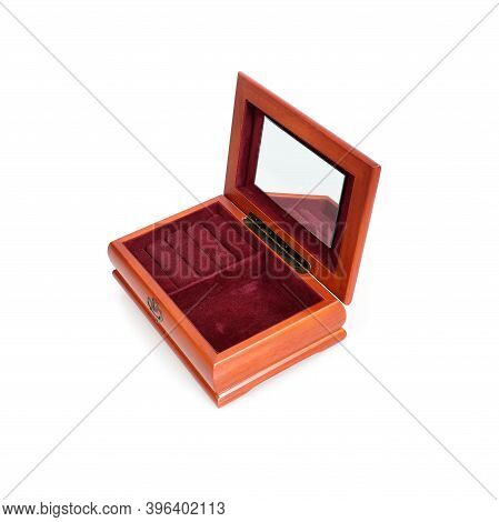 Wooden Jewelry Storage Box Isolated On White Background