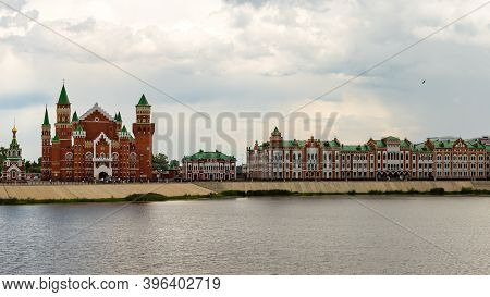 Yoshkar-ola, Mari El, Russia 30 July 2020: Arkhangelskaya Sloboda Quay Bruges City View. Selective S