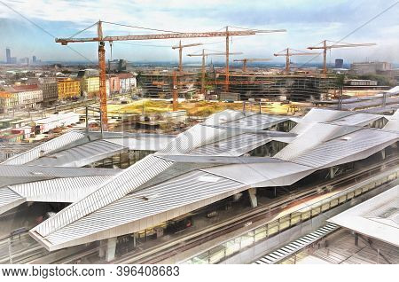 Construction Of Wien Hauptbahnhof, Central Train Station, Vienna, Austria.