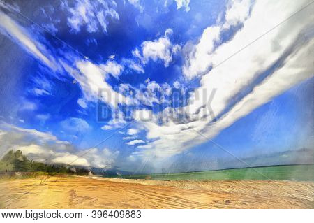 Black Sea Coast Colorful Painting Looks Like Picture, Abkhazia.