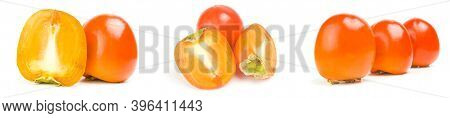 Collage Of Persimmon Isolated On A White Background