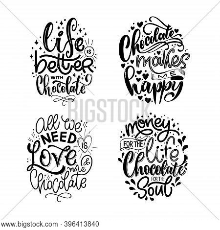 Chocolate Hand Lettering Quotes Set. Warm Christmas Winter Word Composition. Vector Design Elements 