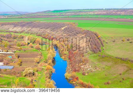 Awesome Rustic Landscape . Village Furceni And Raut River Scenery In Moldova