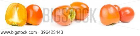 Collage Of Persimmon Isolated On A White Background