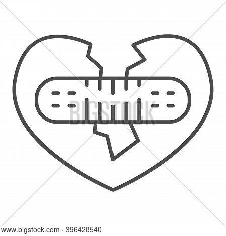 Broken Heart Fix Thin Line Icon, Valentine Day Concept, Two Half Heart Glued With Plaster Together S