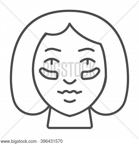 Eyes Patches On Girl Face Thin Line Icon, Makeup Routine Concept, Girl Face With Patches Sign On Whi