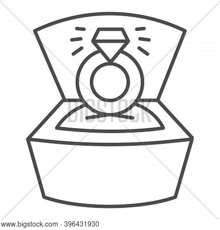 Ring With Diamond In Open Box Thin Line Icon, Valentine Day Concept, Wedding Ring With Brilliant Sig
