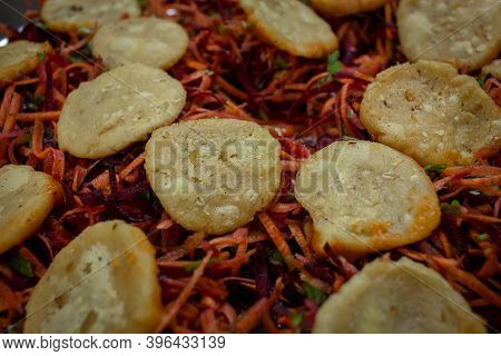 Close View Of Thattu Vadai Set (carrot And Beetroot Shredded And Formed Like Burger) Which Is A Popu