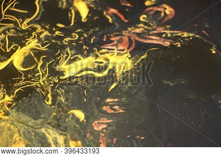 Black And Yellow Pigments Difusion Into Each Other Abstract Colorful Vivid Background