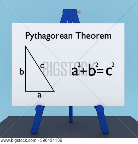 3d Illustration Of Pythagorean Theorem Title On A Tripod Display Board