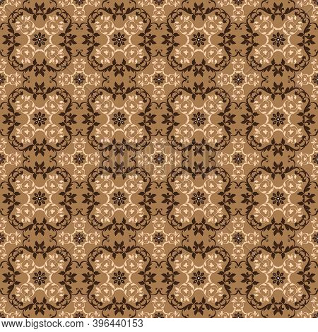 Vintage Flower Patterns On Parang Batik With Smooth Brown Color Design.