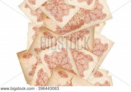 1 Ukrainian Coupon Bills Flying Down Isolated On White. Many Banknotes Falling With White Copyspace 