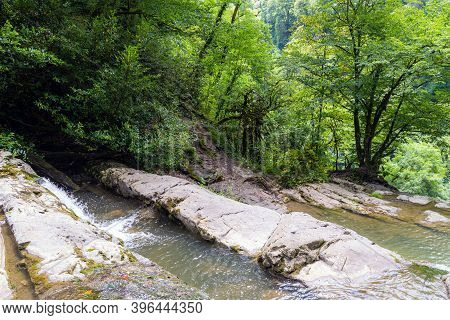 Russia. Sochi. Orekhovsky Waterfall On Bezumenks River - Natural Sight In The Neighborhood Of The Ci