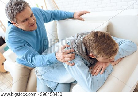 Father Tries To Talk To His Son, But Problem Teenager Doesn't Want To Listen, Turning Away.