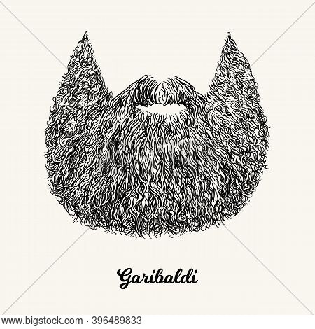Garibaldi Beard. Simple Linear Illustration With Fashionable Men Hairstyle. Contour Vector Backgroun