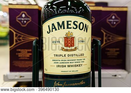 Tyumen, Russia-november 22, 2020: Jameson Whiskey Is A Large Bottle. Jameson Is A Brand Of Tradition
