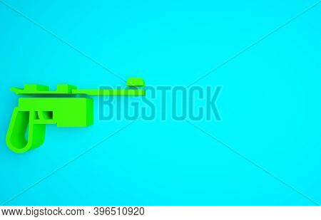 Green Mauser Gun Icon Isolated On Blue Background. Mauser C96 Is A Semi-automatic Pistol. Minimalism