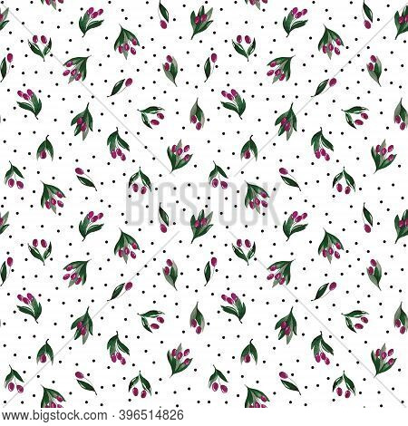 Seamless pattern with branches and berries. Watercolor handmade illustrations.