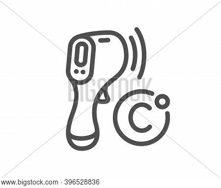 Electronic Thermometer Line Icon. Temperature Scanner Sign. Fever Measuring Symbol. Quality Design E