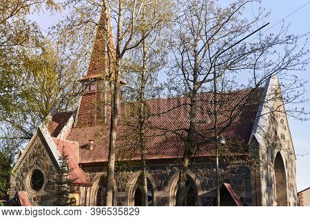 Kirch Palmniken. Kaliningrad Region. Village Yantarniy. High-quality Photo.