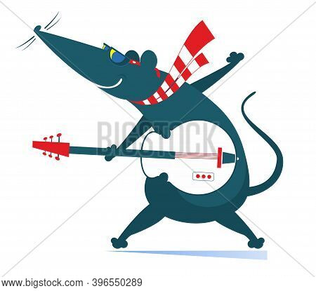 Rat Or Mouse Plays Guitar Isolated On White Illustration