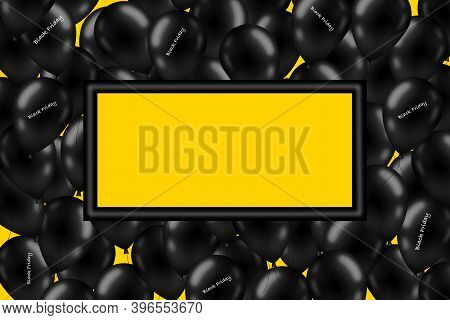Realistic Glossy Black, Yellow, Purple, Balloon Illustration. Black Friday Sale Banner With Glossy B